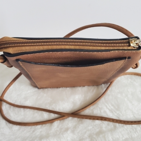 TAN Boutique Faux Leather Zig Zag Dark Silver Embellished Crossbody Bag Purse - Picture 9 of 13